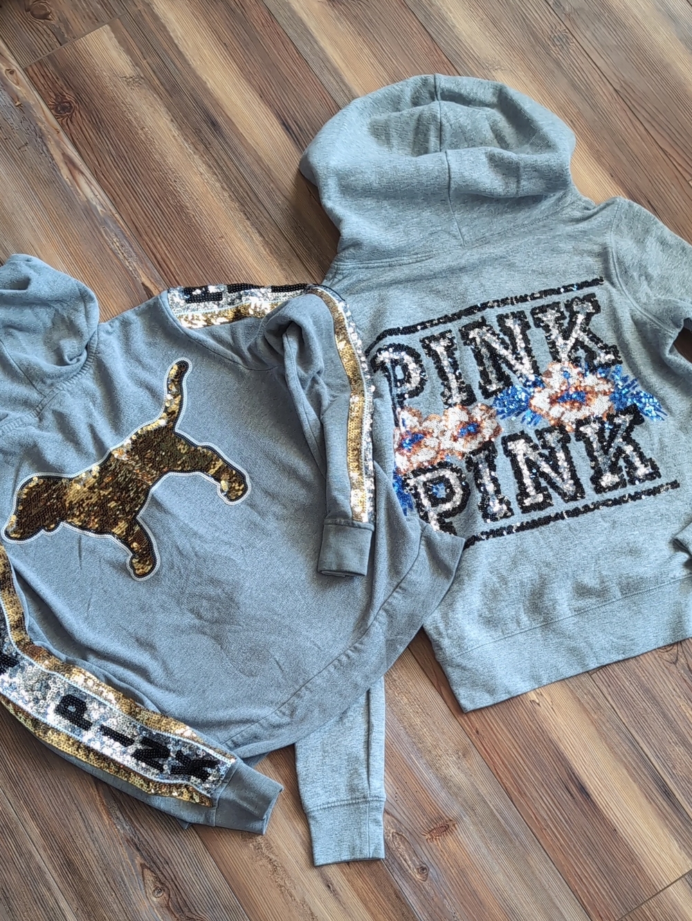 Full Zip Hoodie Bling Sequin Sweatshirt Jacket XS PINK Victoria's Secret